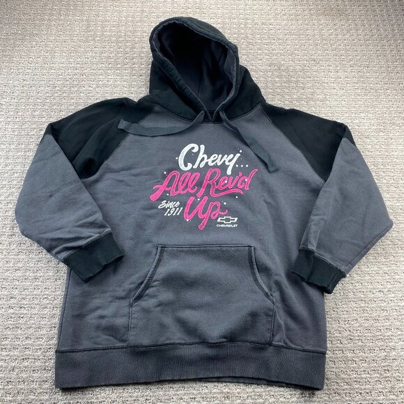 Chevy All REV'D Up Hoodie Sweater Men Large L Gray Black Chevrolet Trucks CHOKO - Picture 1 of 6
